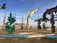 Environmental destruction by corporate agriculture and fossil fuel extraction is being forced on all the critters that call the American Northern Plains home. In not so many decades, the only access anglers will have to the species depicted in this public area will be this public art. And all the while, we—as humans who let this happen—knew this would be their fate and did nothing of note to prevent this catastrophe.